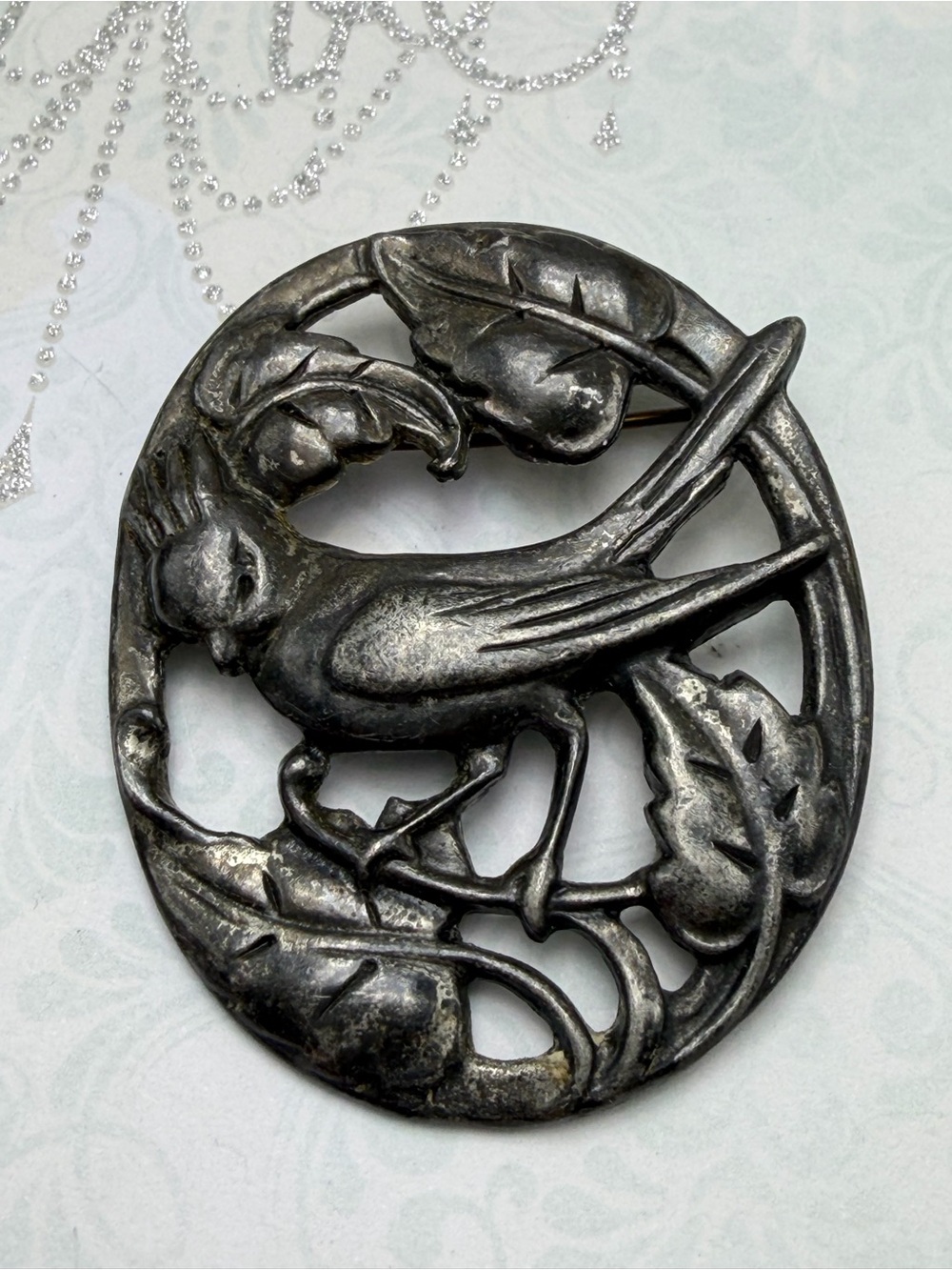 Antique Bird Brooch Pot Metal Art Deco #cz557